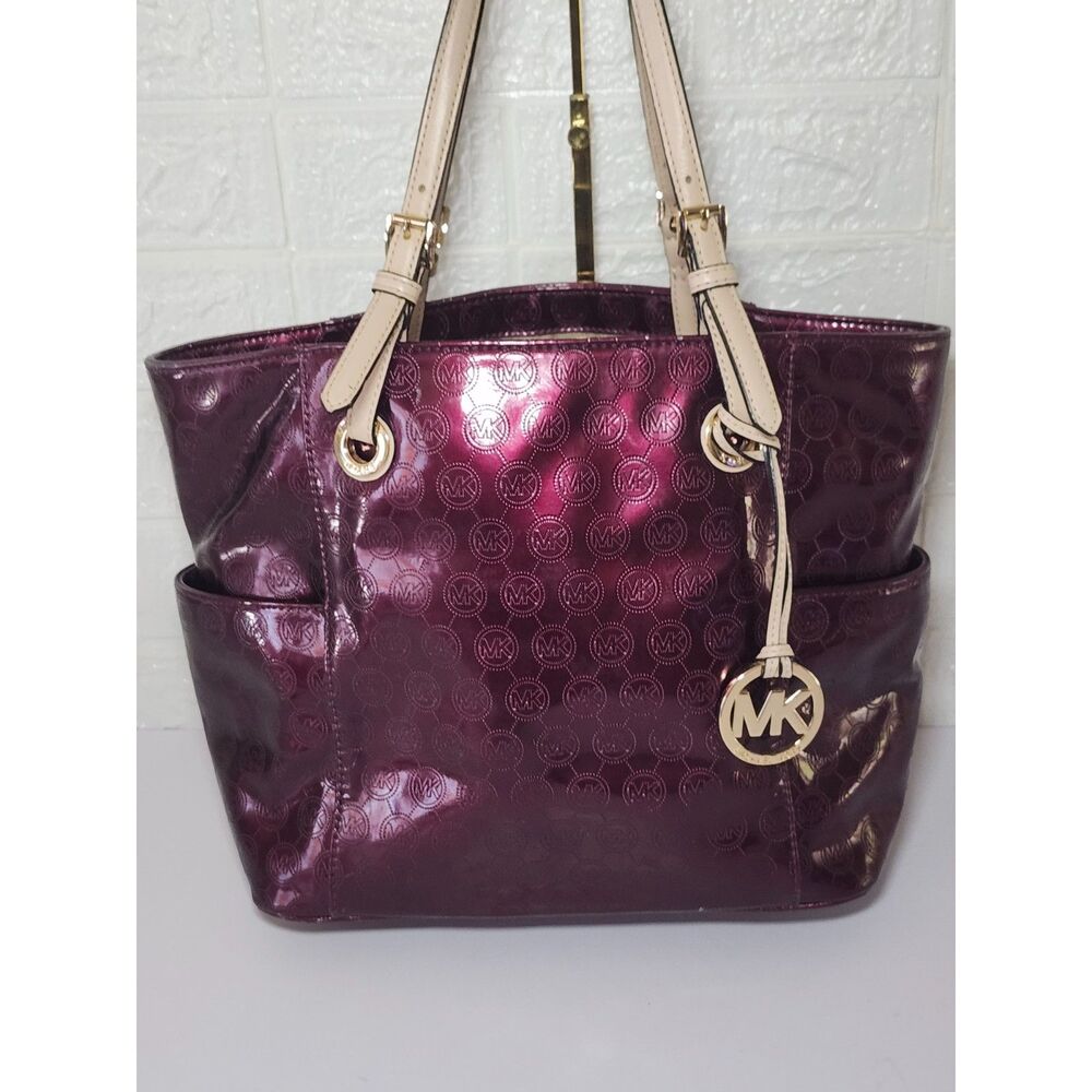 Michael Kors Jet Set East West Tote Plum Gold Hardware Signature Mobwife Shopper - Picture 2 of 15